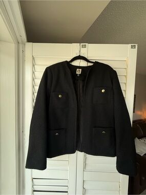 Anne Klein Classic Black Textured Button Pocket Jacket
